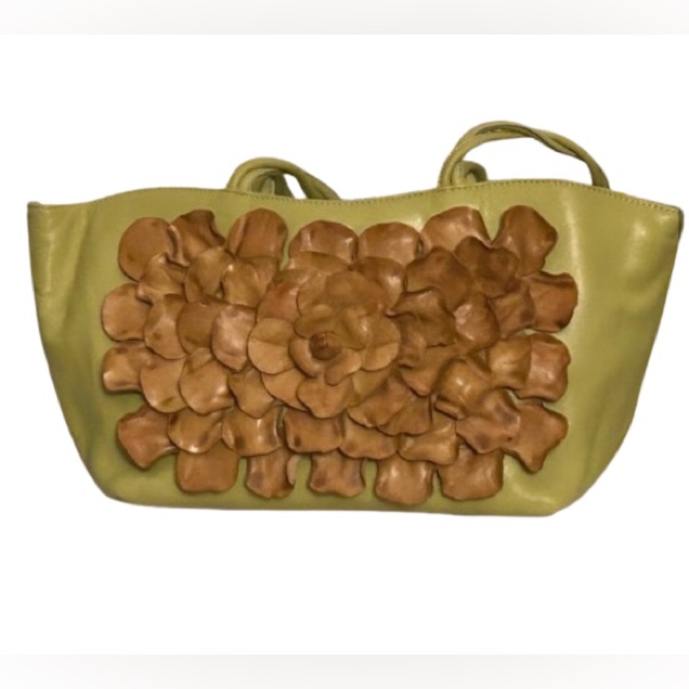 Paolo Masi Leather 3-D Floral Bright Green Purse Handbag Bag Leather Designer